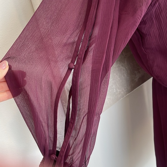 Parker Shelli Shirred Silk Dress in Wine Burgundy High Neck Size Medium - Picture 12 of 12